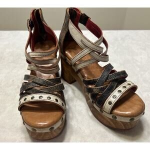 Bed Stu Women’s Sandals Size 7 Platform Leather Antonelli Wooden Heel Strappy